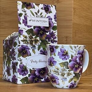 ❤️3 for $35 | McIntosh Fine Bone China: Pretty Chintzy | Purple Pansies Java Mug
